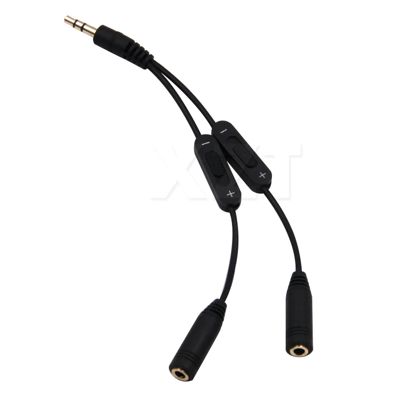 

High Quality 3.5mm Jack 1 Male to 2 Female Stereo Audio Y Splitter Adapter Cable With Volume Control for Phone MP3 PC Laptop