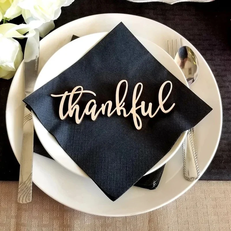 

Personalized Thankful Place Cards Thanksgiving Name Wooden Word Holiday Decor Settings Small Wood Thankful Sign