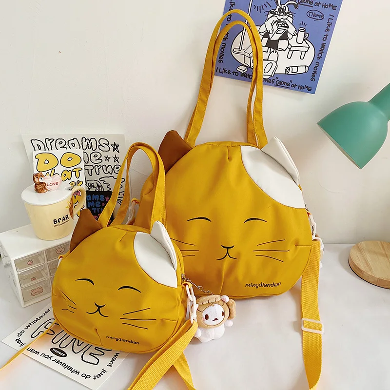 

Japanese Girl Cute Cat Canvas Bag Ins Cartoon Student Large Capacity Portable Messenger Bag All-Match Shoulder Bag