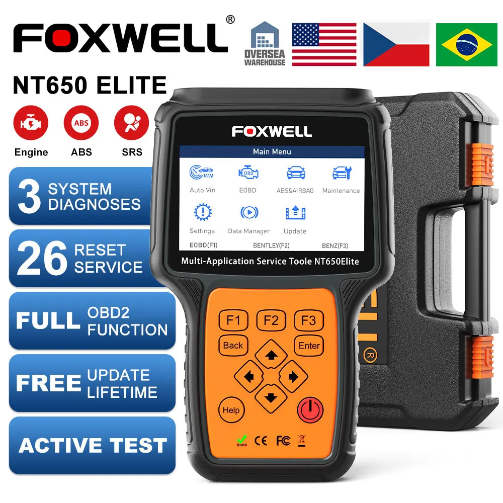 Автомобильный сканер FOXWELL NT650 Elite OBD2 TPMS SAS A/F Oil EPB BRT DPF 26 + сброс ABS SRS профессиональный автомобильный диагностический инструмент