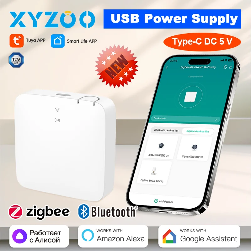 

Многорежимный шлюз Tuya ZigBee Bluetooth Smart Life Приложение Дистанционное управление Автоматизация USB Поддержка питания Голос Alexa Google Home