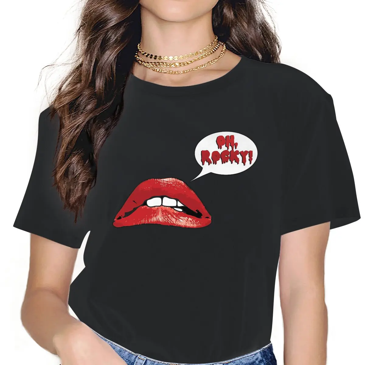 

Женская футболка с коротким рукавом, круглым вырезом и принтом