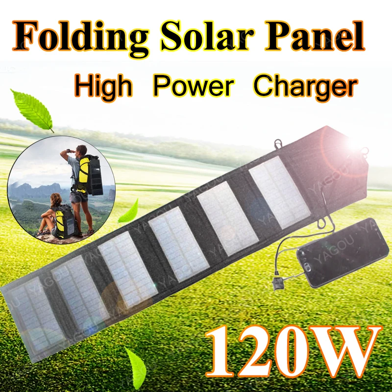 NEW 120W Folding Solar Charger USB 5V Solar Plate Panel Portable Cells Battery Charging for Outdoor Phone Power Bank Camp Hiking
