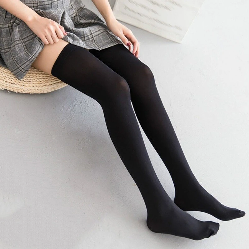 1pair Solid Color Stretch Over Knee Stockings for Women Sexy Medias Warm Stocking Fashion Multicolor Japanese Style Student Sock