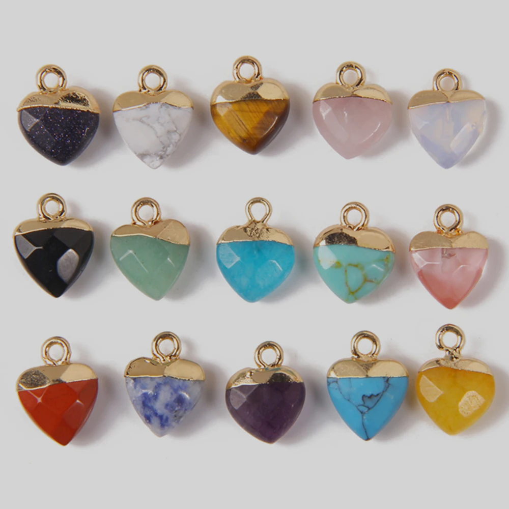 

5pcs Natural Faceted Stone Pendant Heart Shape Aventurines Charms For DIY Jewelry Making Earring Necklace Accessori 10x13mm