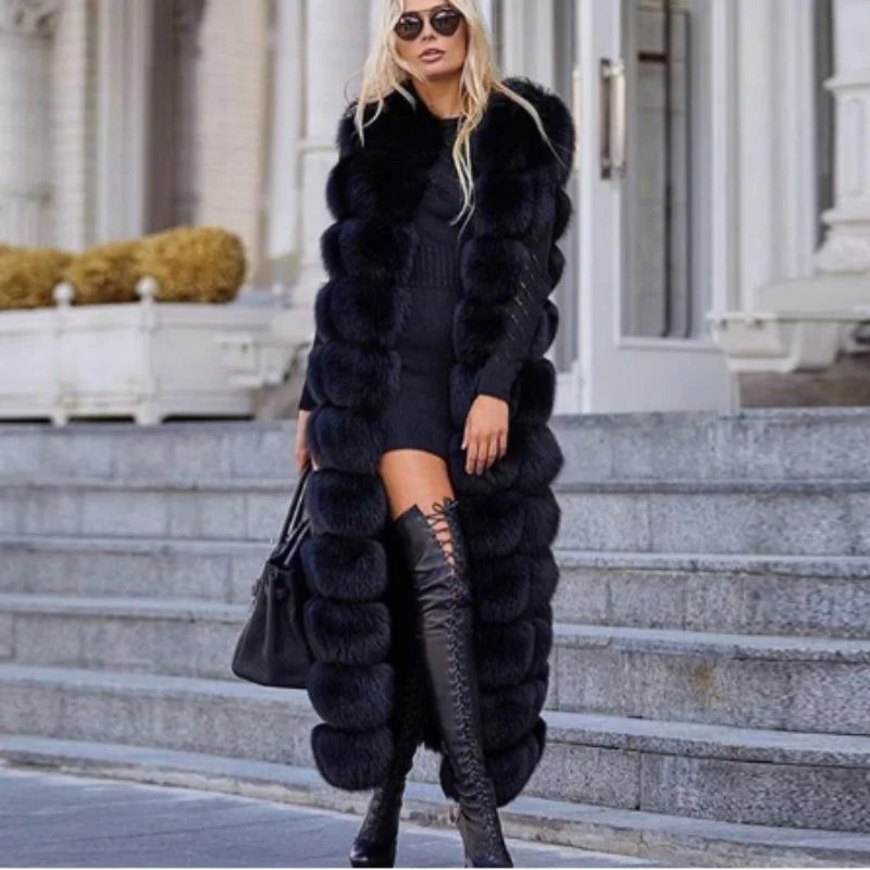 Extension Vest Fox Fur Coat Natural Fur Winter Coats Sleeveless Ladies Autumn Warm Vest Coat Genuine Fur Jacket Long