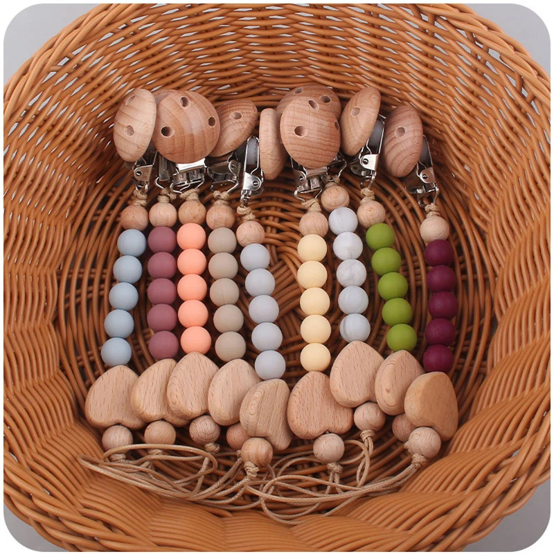 

Wooden Baby Toy Gift Pacifier Clip Chian Holder Wooden Bead Teether Toy For Baby Chew Rattles Mobiles Newborn Nursing Gifts