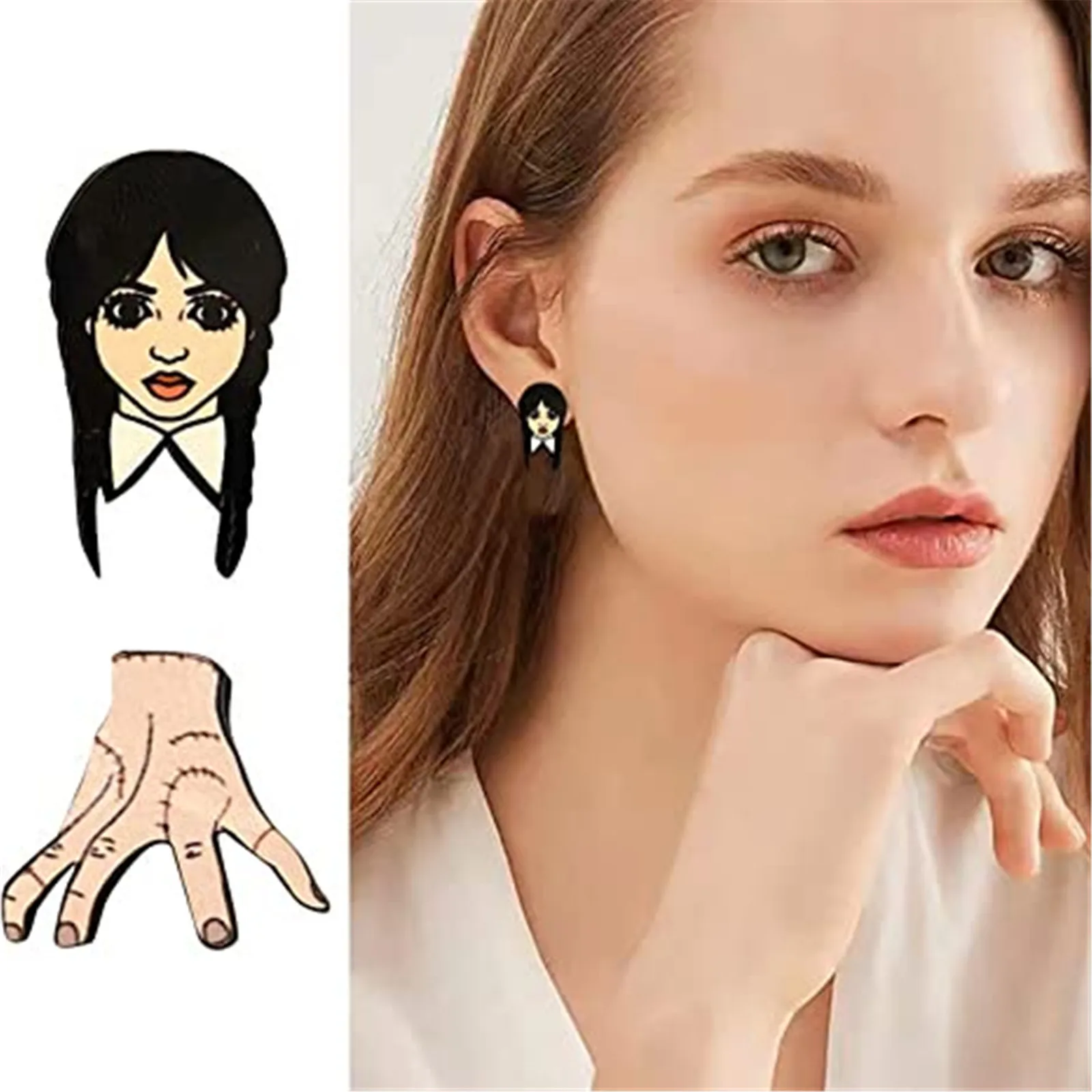 New Classic Movie Wednesday Addams Stud Earring Gothic Punk Severed Hand Metal Earrings Woman Jewelry Addams Family