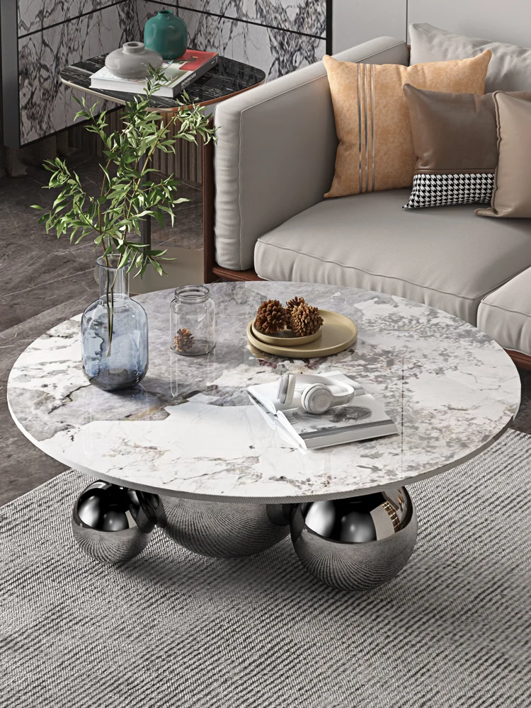 

Light extravagance modern tea table Italian style extremely simple round special-shaped rock plate tea table living room simple