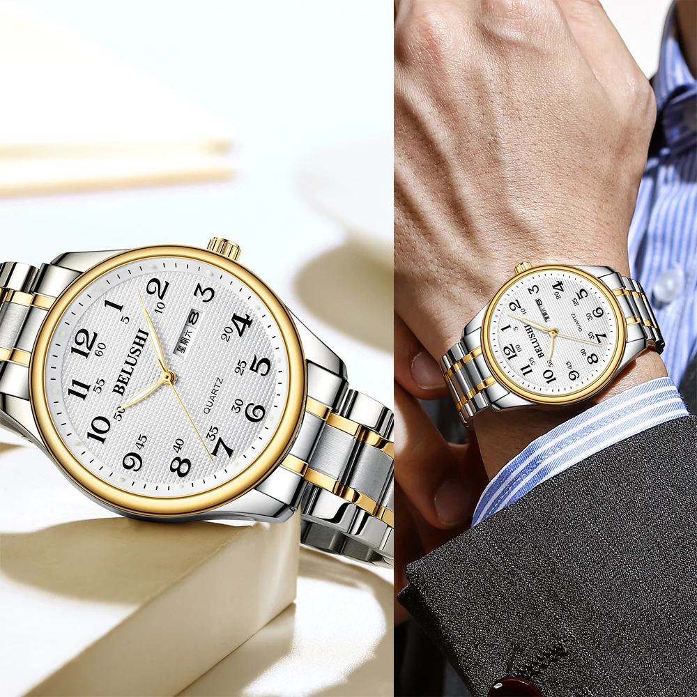 Quartz Watch For Men Women Large Digital Dial Silver Stainless Steel Fashion Elegant His Hers Watch Sets Gifts Items For Parents