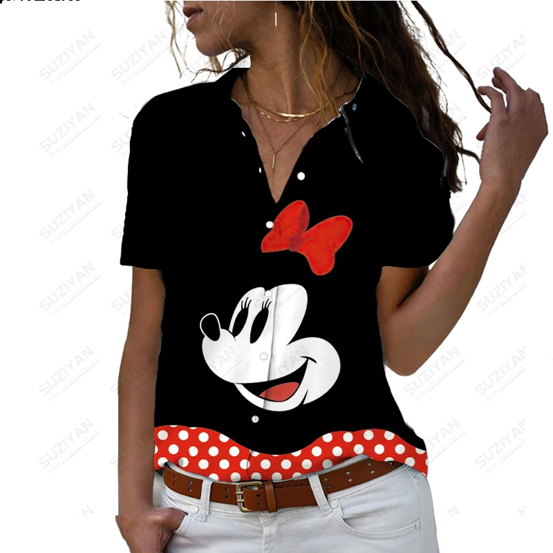

New Women's Short Sleeve Shirt Loose Casual Style Women's Short Sleeve Button Cardigan Disney 3D Printed Breathable Women's Top
