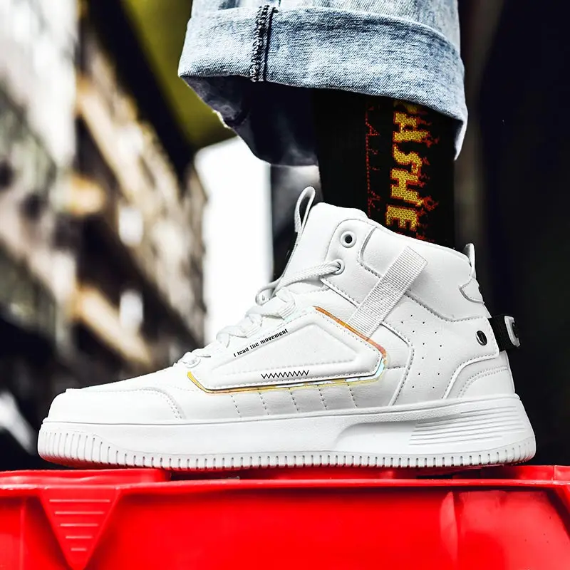 

PU Leather Height Increase Men's Running Shoes 2021 High Top Sneakers Men's Shoes Sport Children's Sports Shoes White GMB-1157