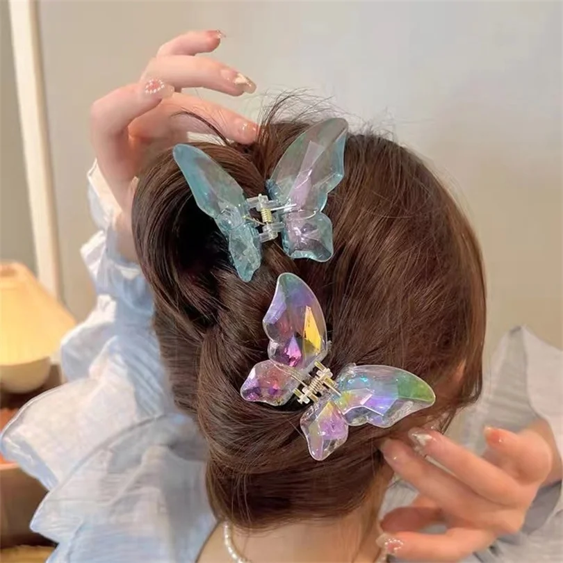 

Women Hair Claw Butterfly Hairpin Acrylic Transparent Hair Clip Crab Hair Styling Tool Barrettes Girls Ponytail Hair Accessories