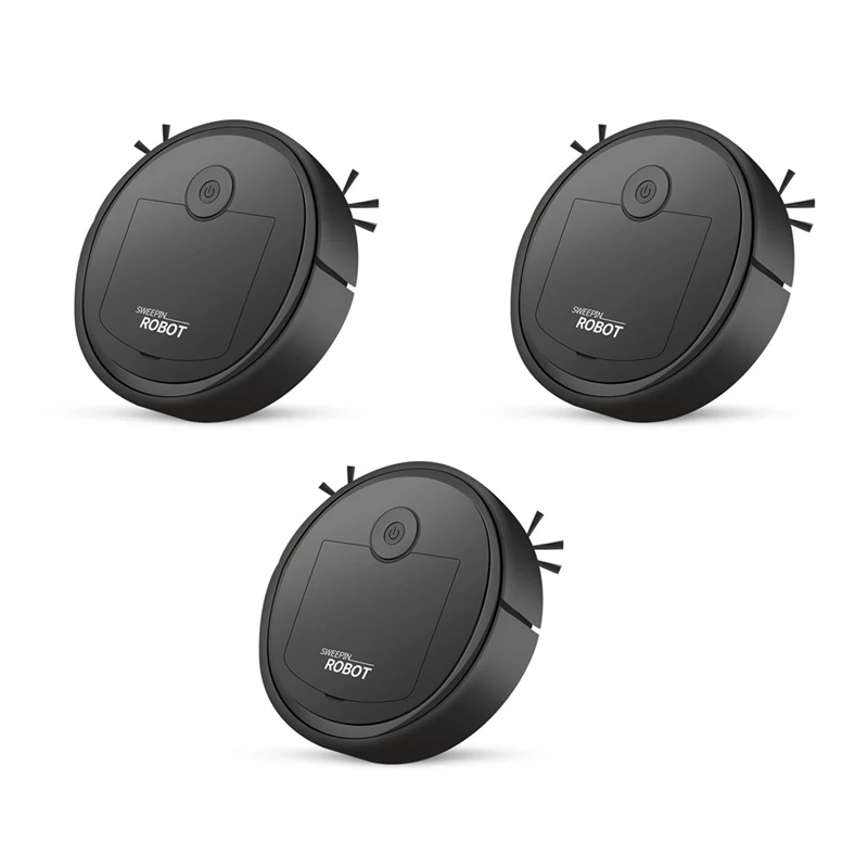 

3X Robotic Vacuum Intelligent Low Noise Floor Sweeper Dust Catcher Carpet Cleaner ,Black