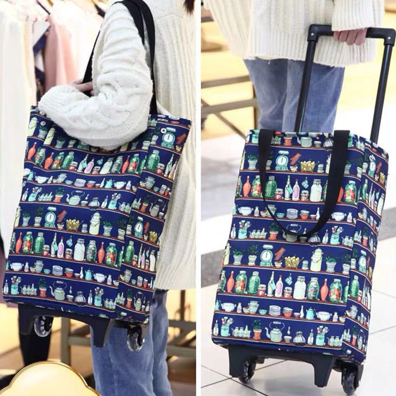 Folding Shopping Bag Women's Big Pull Cart Shopping Bags For Organizer Portable Buy Vegetables Trolley Bags On Wheels The Market