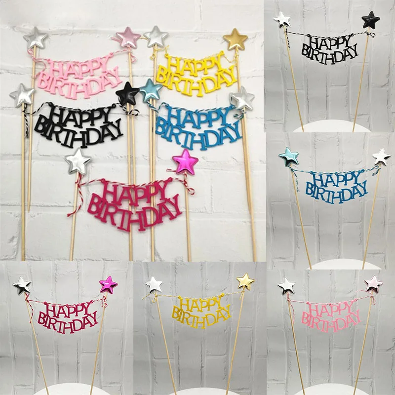 

1Set Happy Birthday Cake Toppers Banner Flag Baby Shower Birthday Party Cupcake Topper Kids Girl Boy Birthday Cake Decorations