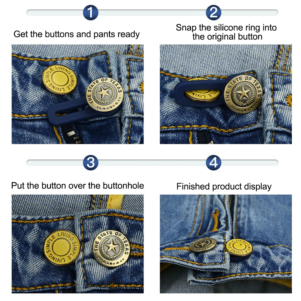 2/10PCS Magic Metal Button Extender for Pants Jeans Free Sewing Adjustable Retractable Waist Extenders Button Waistband Expander images - 6