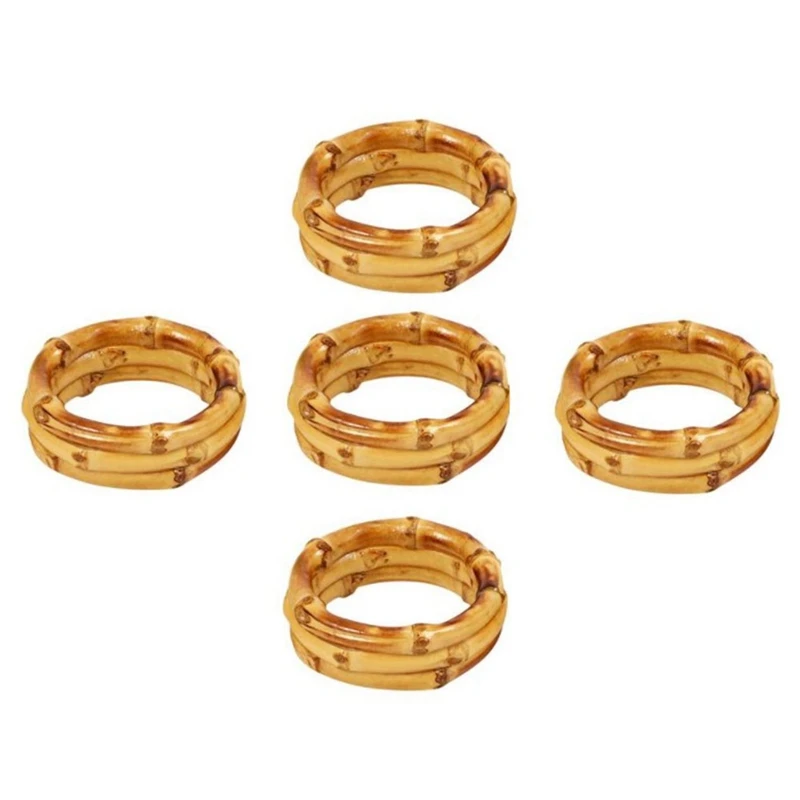 

Набор из 5 деревянных бамбуковых колец для салфеток ручной работы