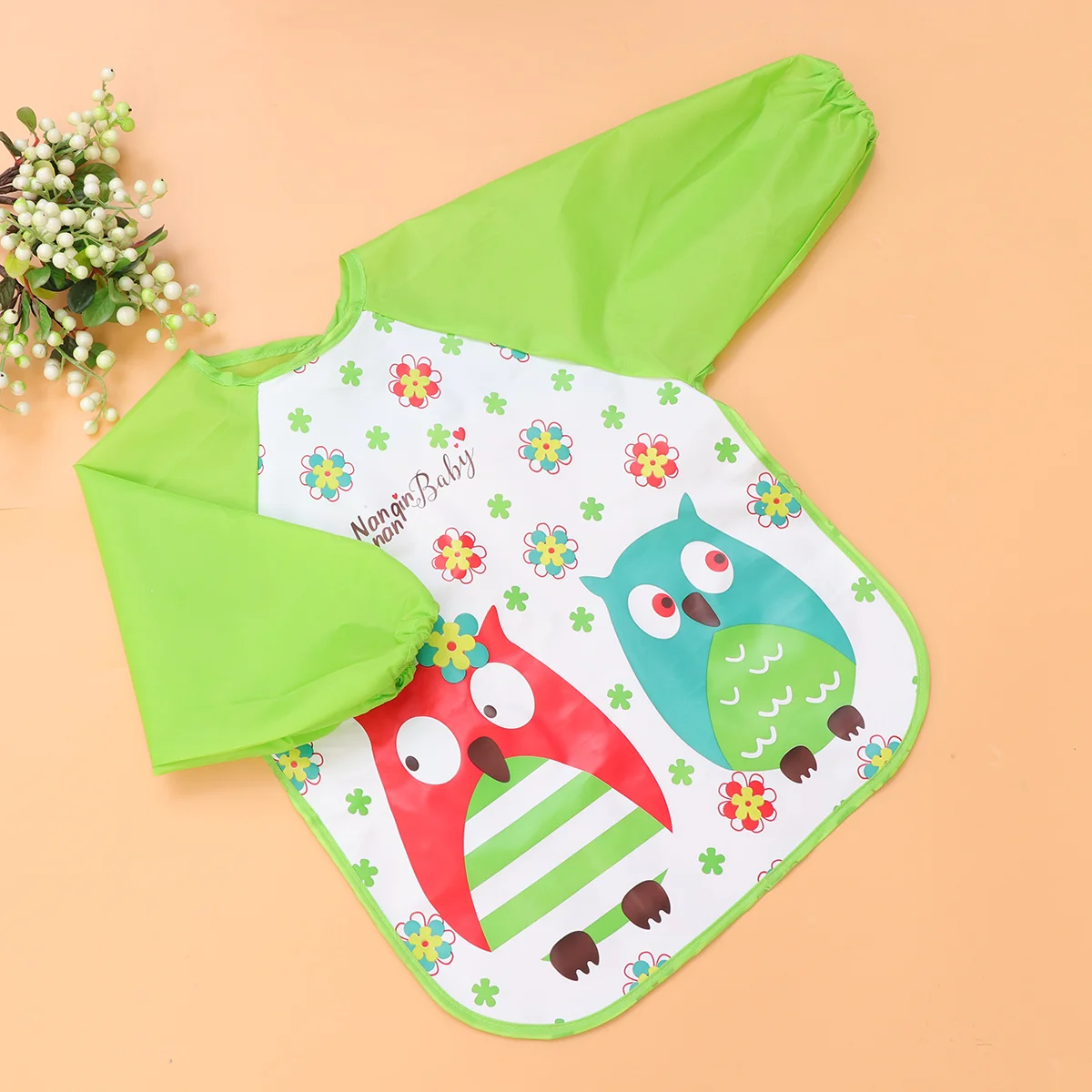

EVA Green Owl Pattern Children Waterproof Smocks EVA Practical Aprons with Sleeves