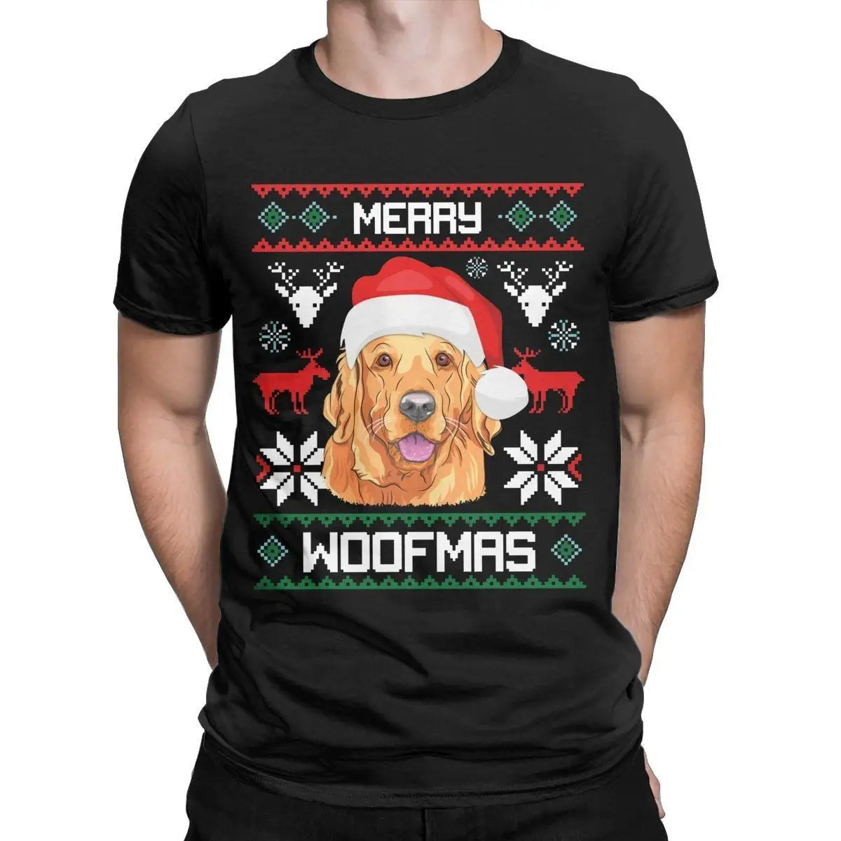 

Men's T-Shirt Golden Retriever Merry Woofmas Christmas Crazy Cotton Tee Shirt Short Sleeve Dog T Shirts Round Collar Clothes