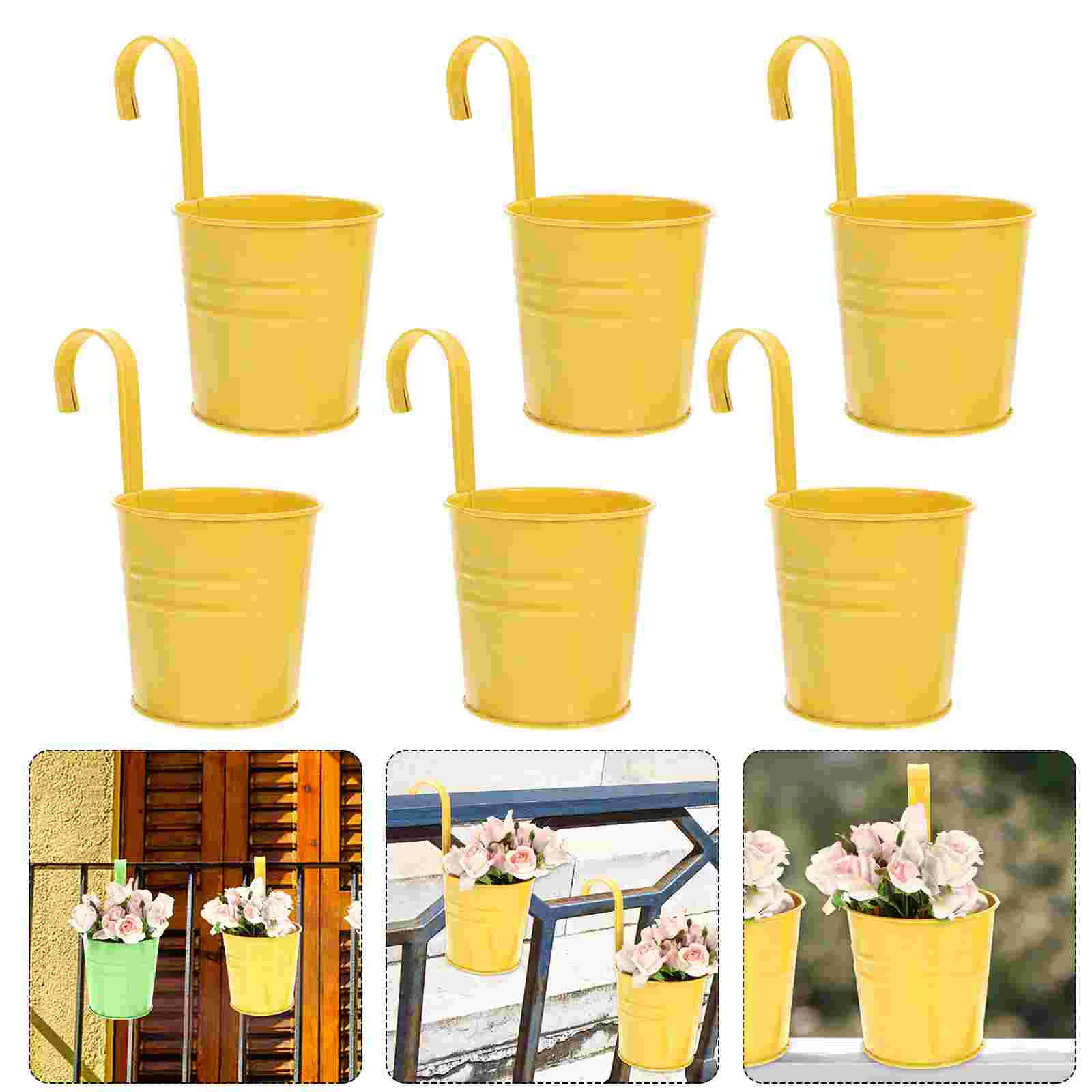 

Hanging Flower Planter Bucket Iron Pots Metal Balcony Planters Pot Railing Garden Holder Fence Outdoor Wall Decor Buckets