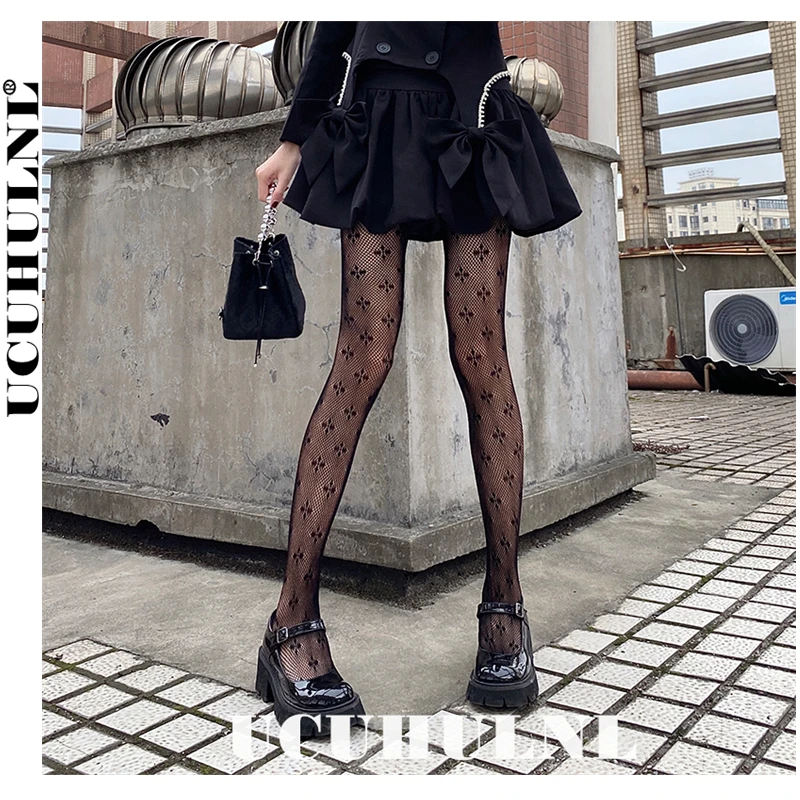 

Японские черные разноцветные сетчатые женские трико, женские вечерние носки до бедра Y2K