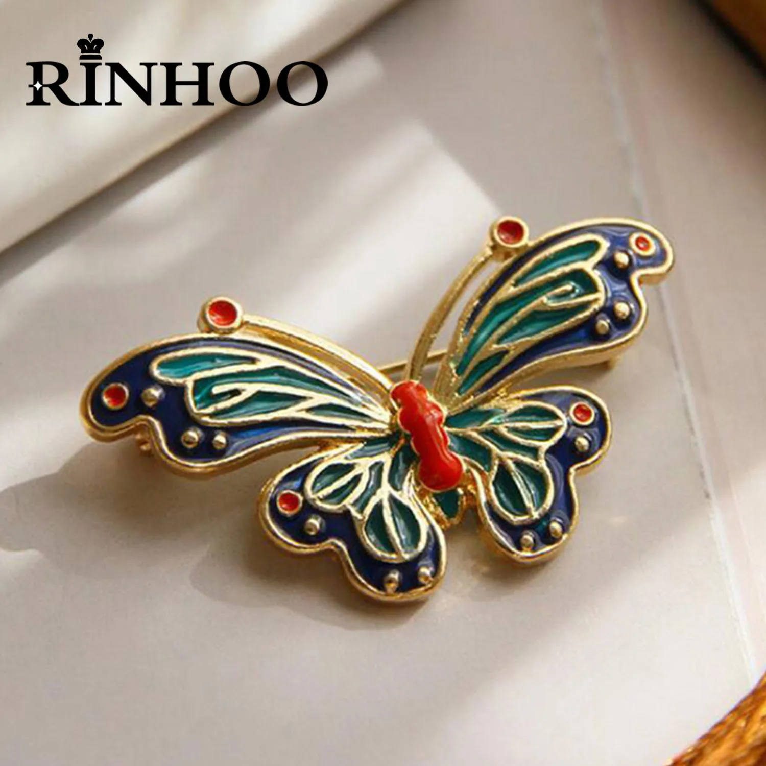

Rinhoo Elegant Charm Colorful Enamel Butterfly Animal Pearl Brooch Fashion Cute Insect Butterfly Pin Party Wedding Gifts Jewelry