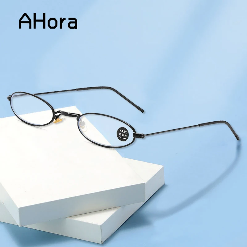 

Ahora Mini Metal Oval Frame Reading Glasses Women Men Ultralight Anti Blue Light Presbyopia Eyewear With+1.00+1.50+2.00+2.50+3.0