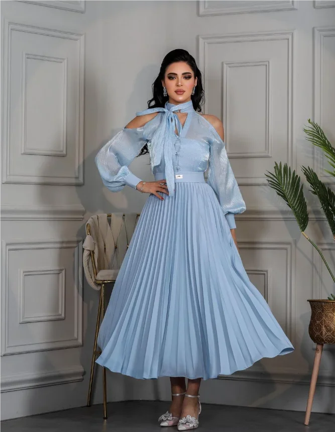 Фото Синее платье длиной до щиколотки с морщинами Vestido De Festa Luxo Dubai Vestidos De Fiesta Redwona Sukienka Вечернее платье 기모노 №3
