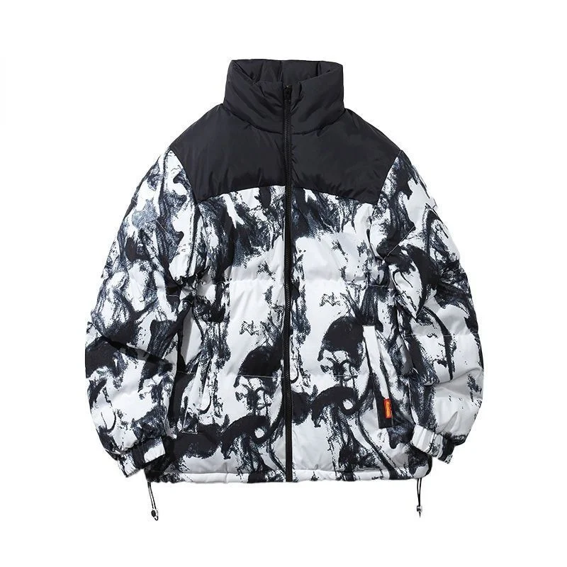 

2023 Winter Men's Fashion Stand Collar Padded Jacket Male Flower Patchwork Warm Coats Men Casual Cotton-padded Outerwear W70