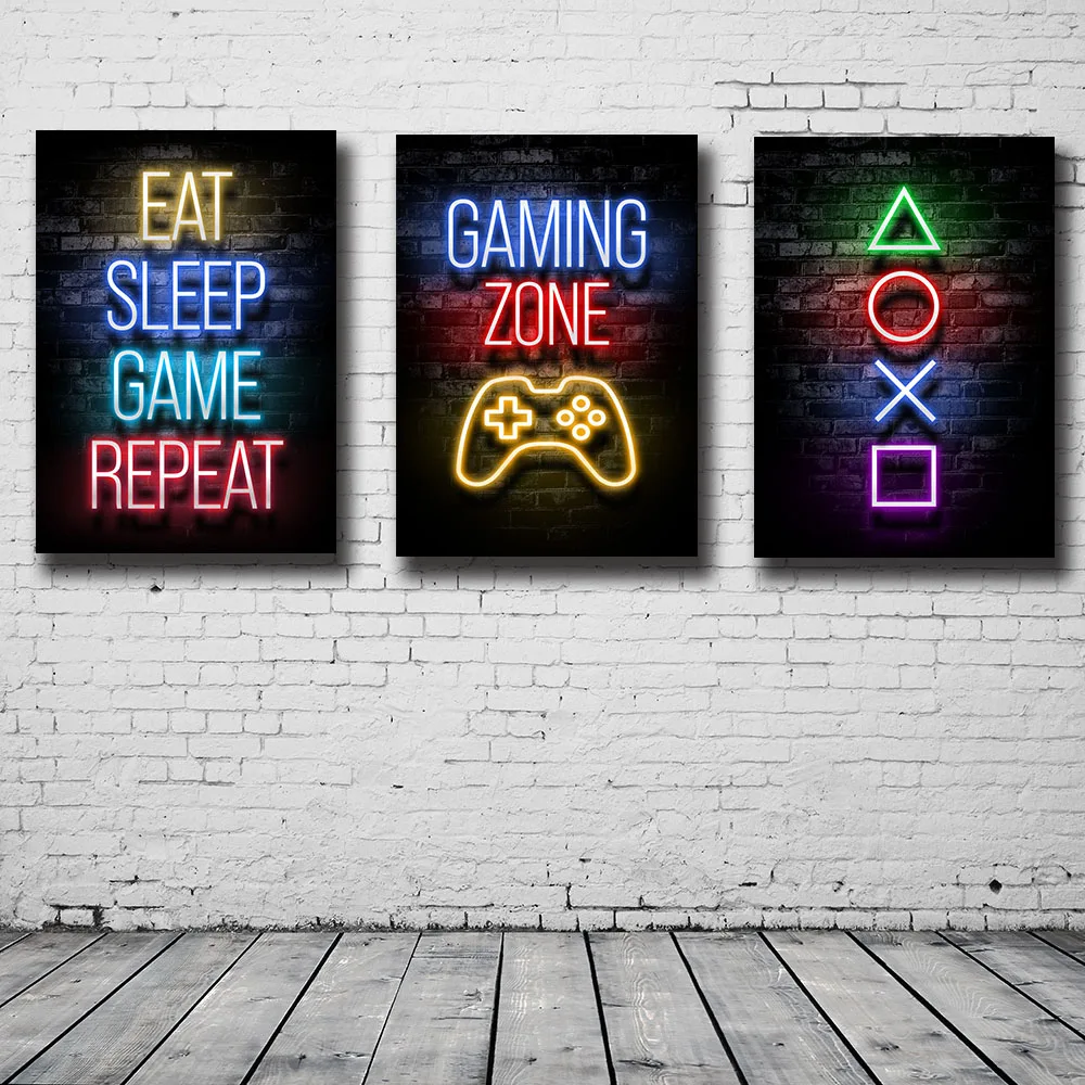 

Gaming Wall Art Poster Eat Sleep Game Repeat Gamer Canvas Art Painting Poster Prints for kids Boys Room Decorative Playroom