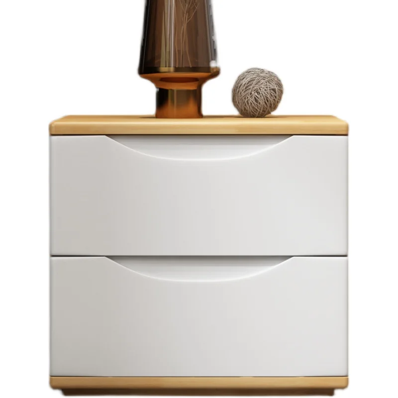 

All Solid Wood Bedside Table Nordic Luxury Simple Modern Mini Two-drawer Plus Push Pull Lock Storage Low Cabinet Complete