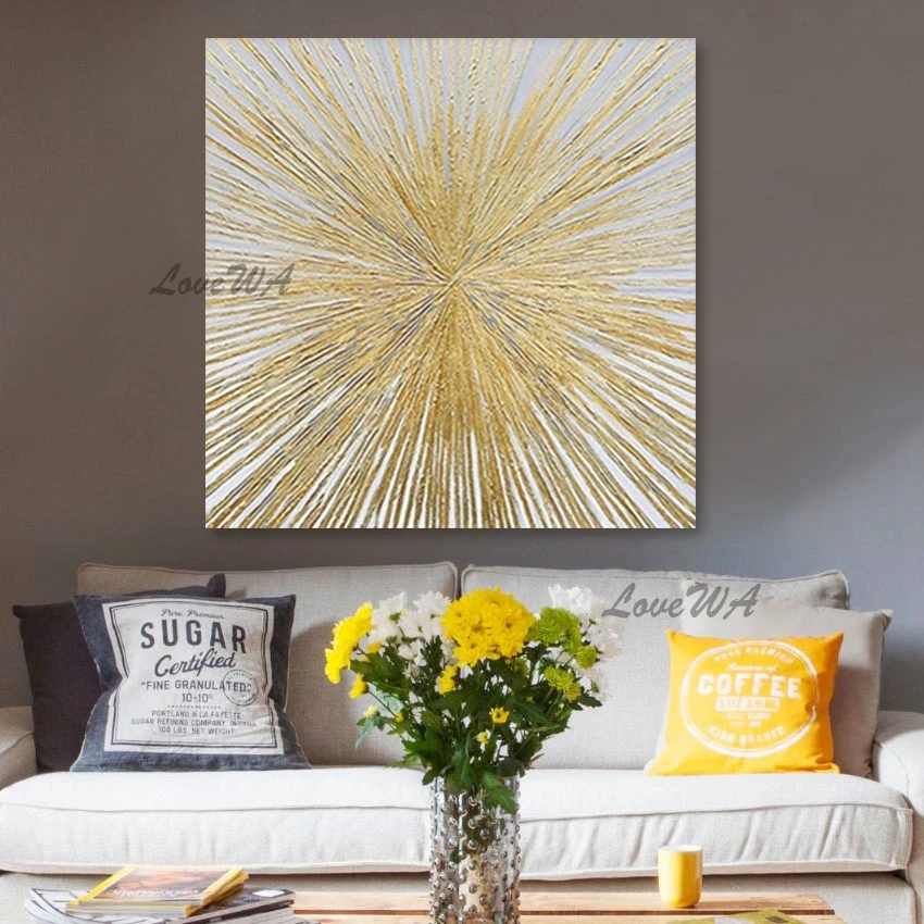 

Framless Modern Wall Art Picture For Hotel Hall Decoration Textured Gold Foil Abstract Oil Painting Home Decor For Living Room