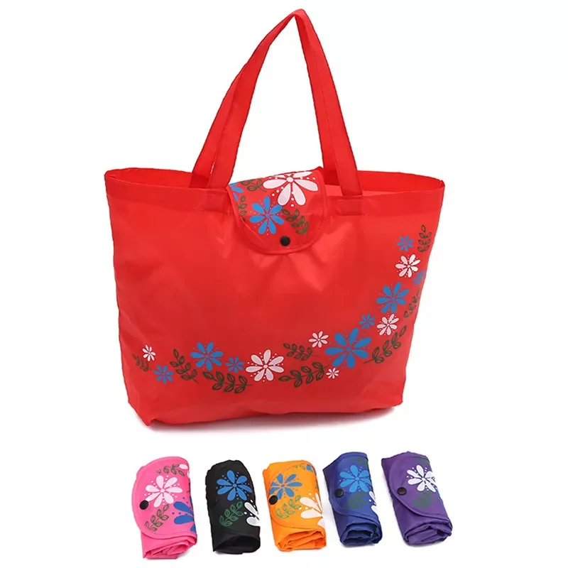 

Reusable Women Shopping Tote Bag Large Capacity Flower Pattern Folding Handbag Kitchen Travel Sundries Storage Pouches