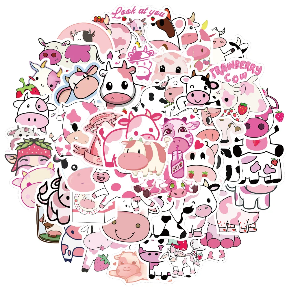 

10/50pcs Kawaii Cartoon Pink Strawberry Cow VSCO Stickers for Girl Kids DIY Skateboard Suitcase Laptop Bicycle Helmet Car Decals
