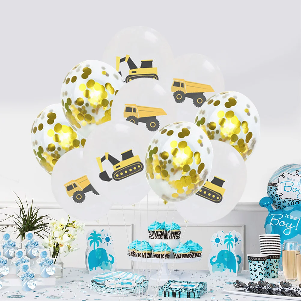 

20 Pcs 12 Inch Balloons Set Colored Excavator Truck Printing Balloons Aluminum Film Sequin Confetti Balloon Set Baby Birthday