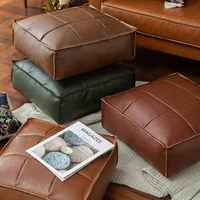 moroccan pu leather pouf floor cushion oil wax skin embroider craft ottoman footstool futon artificial leather unstuffed cushion