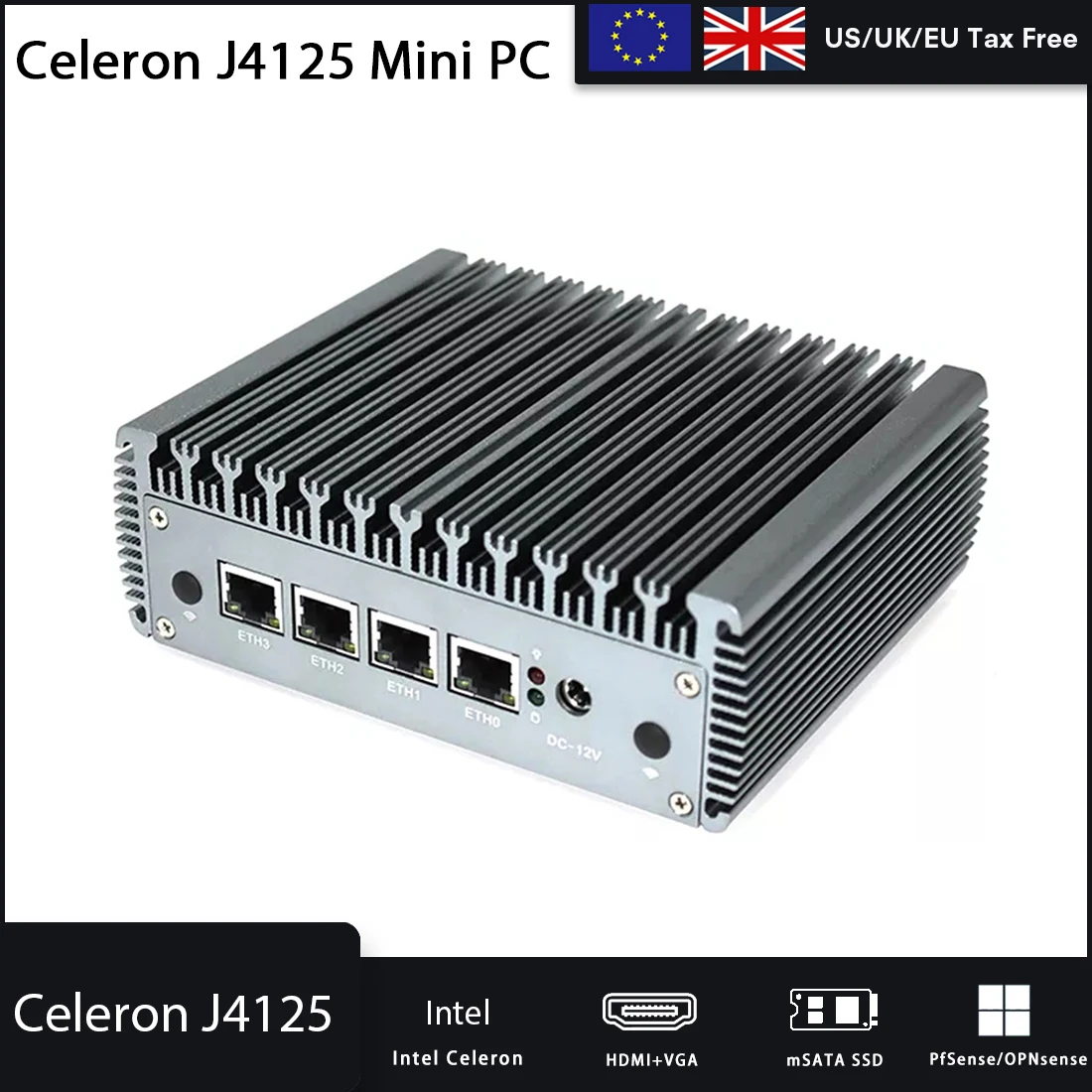 Мини-ПК без вентилятора Intel 2 5G LAN переключатель Celeron J4125 Win10 VPN PfSense брандмауэр 4xi225