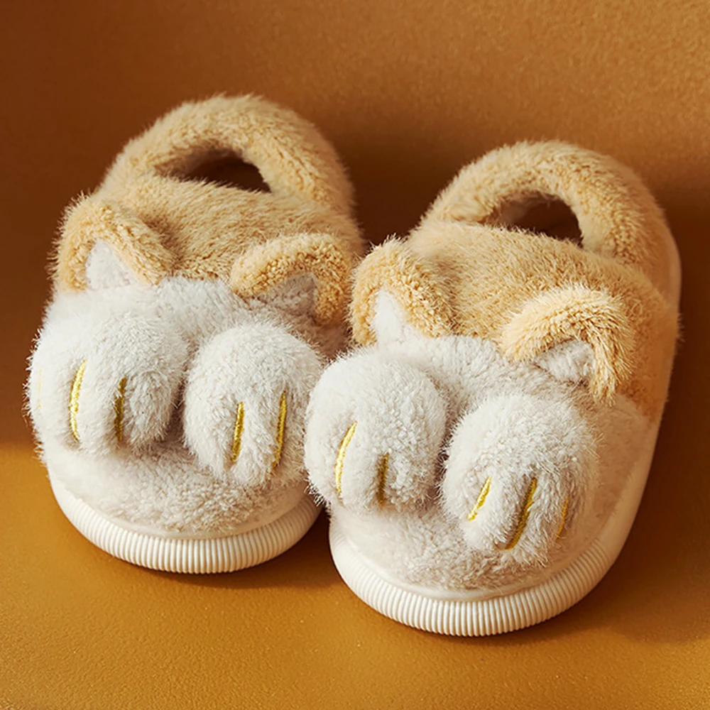 

Детские зимние туфли для дома и спальни, Симпатичные пушистые домашние тапочки в виде кошачьей лапы, женская модель xf2