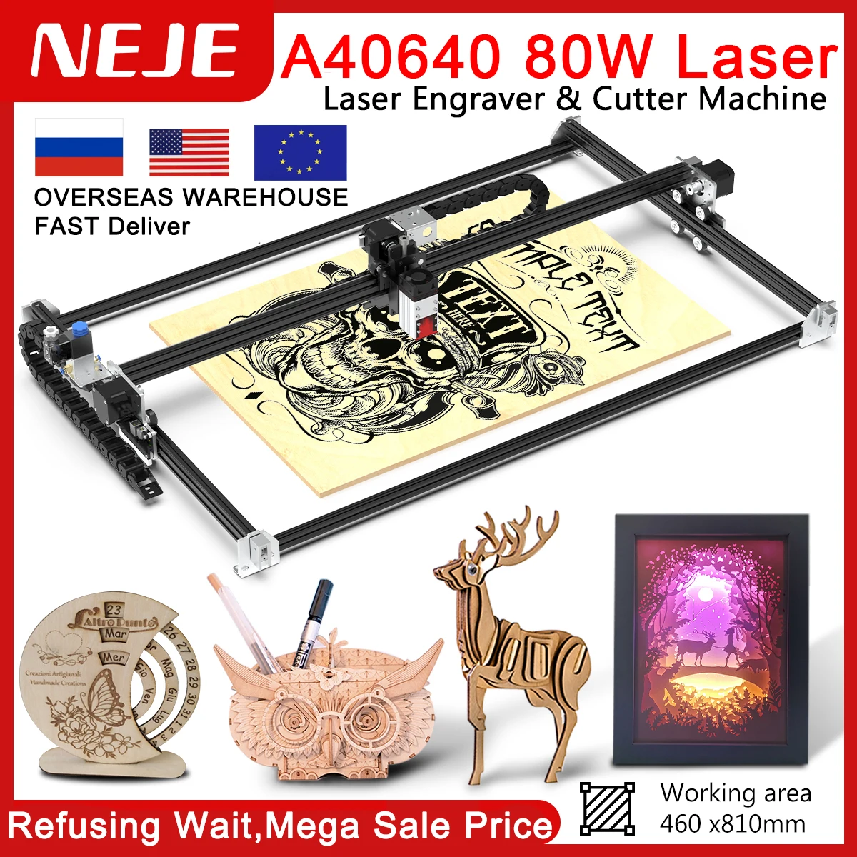 NEJE 3 MAX Laser Engraving Machine CNC Router A40640 80W Lightburn LaserGRBL APP Control  Cutter Laser Engraver DIY steel Wood