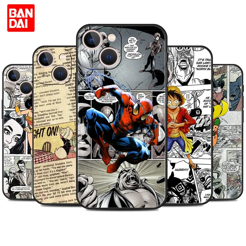 

Cartoon Comics Newspaper Case for iPhone 13 12 11 X XS Pro Max 6 6s 7 8 Plus SE XR 12pro 13pro Mini Black Trend Silicone Cover