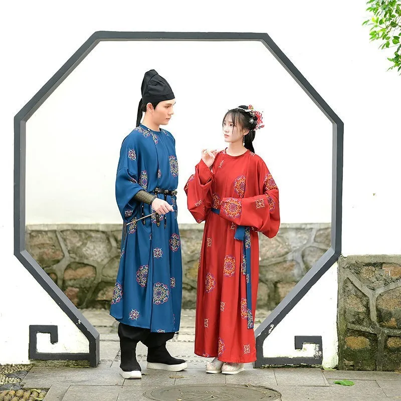 Платье Hanfu с круглым вырезом для пар Красивая зеленая одежда фотоальбом принтом