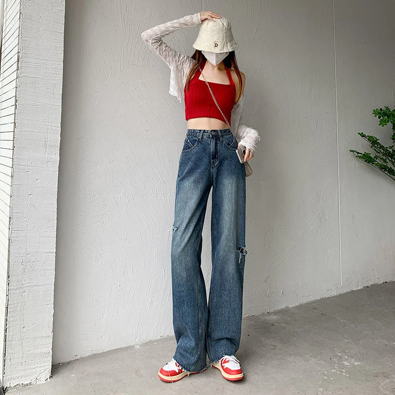 

ILARES Ripped Jeans Woman High Waist Women's Pants Woman Summer 2022 Streetwear Y2k Korean Fashion Vintage Clothes Pant Clothing