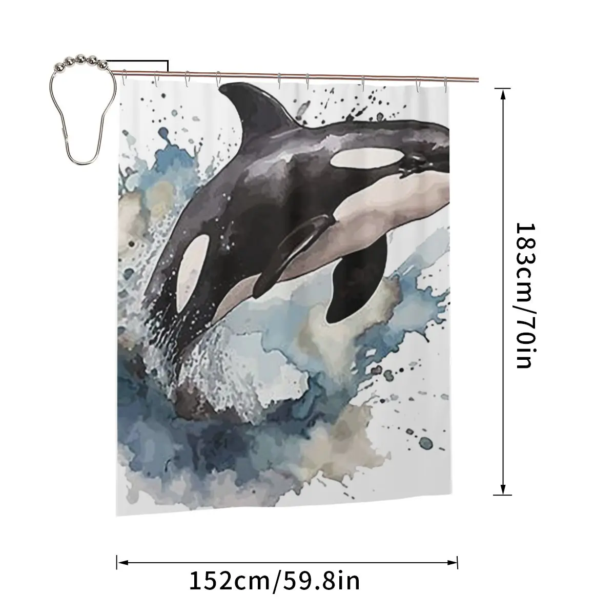 Фото Занавеска для душа Orca Aquatic Sea Ocean Killer Whale, полиэстеровая, водонепроницаемая, для ванной комнаты, с крючками №4