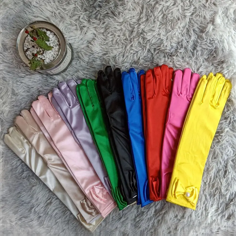 

Children Long Gloves Princess Dance Performance Stage Gloves Satin Sequins Bow Glove Solid Full Finger Mittens Birthday Gifts