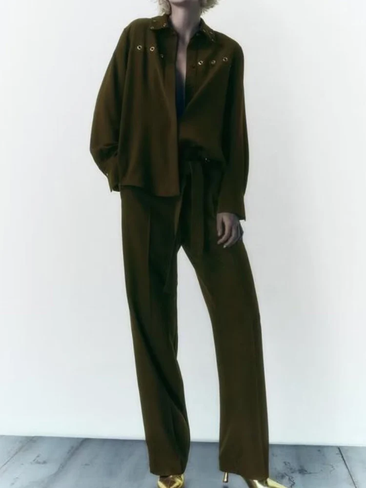 

Женский костюм из двух предметов Kumsvag, свободная Однотонная рубашка и брюки, элегантный уличный костюм, осень 2022