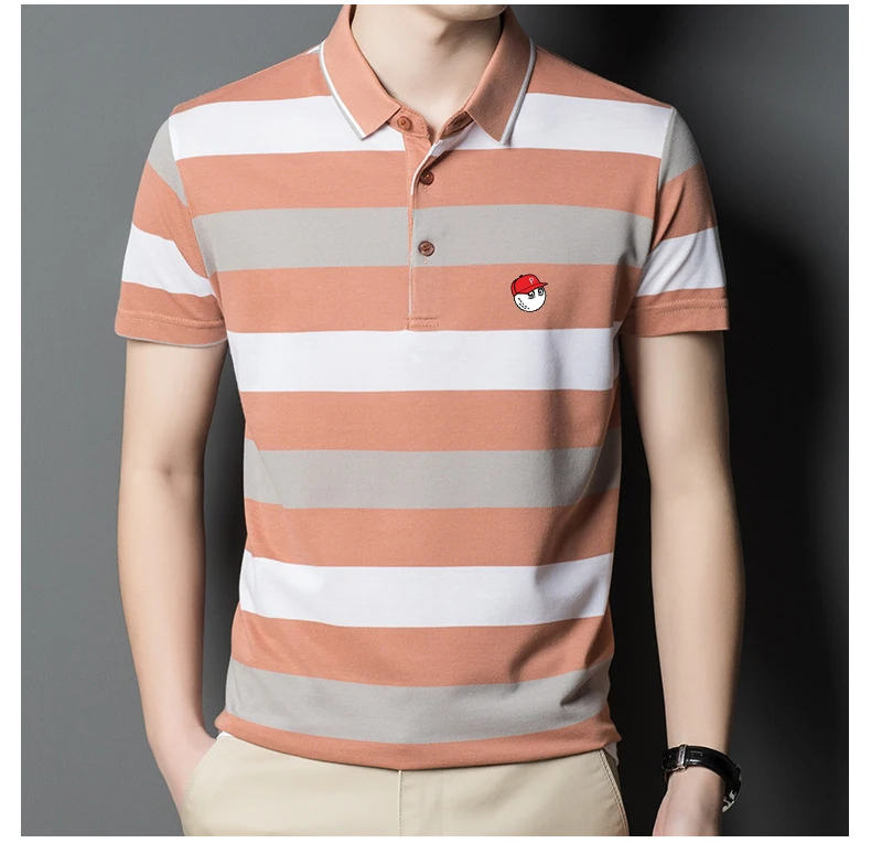

Мужские рубашки для гольфа, Модные полосатые топы с коротким рукавом и отворотом, новые летние повседневные трендовые высококачественные ф...