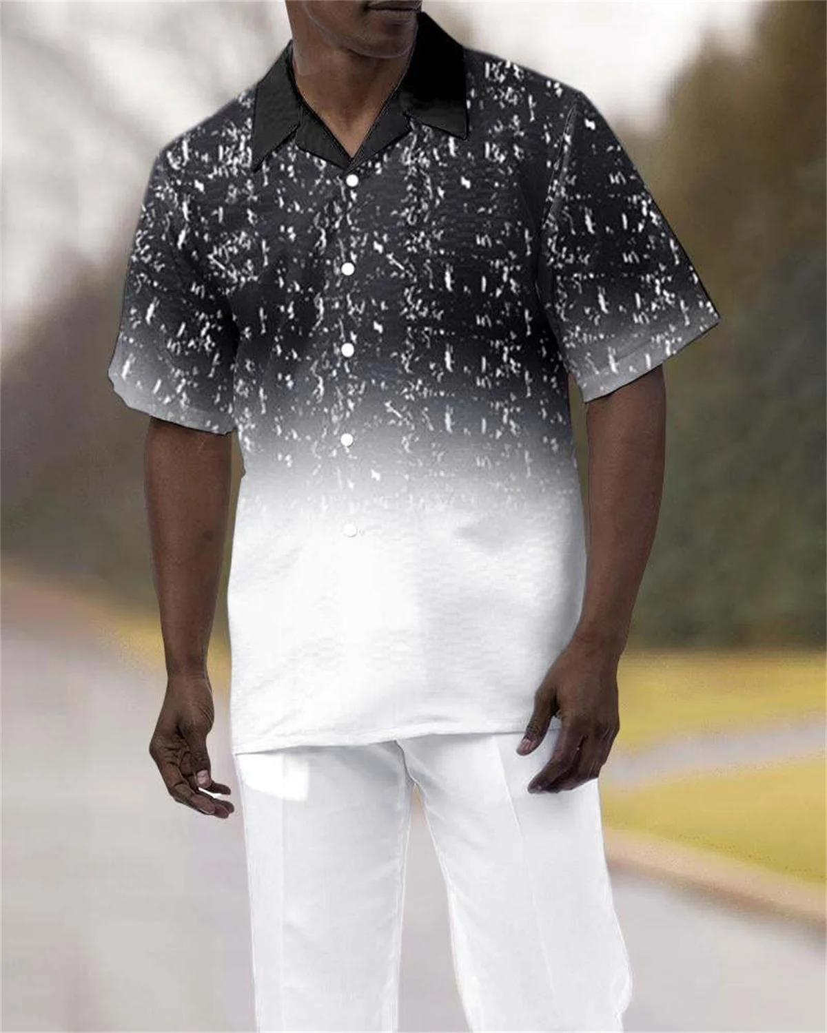 

Summer Men's Hawaiian Suit Short Sleeve Printed Shirt Button Suit Trousers Street Casual Outdoor Suit Men's Suit 2 Pieces