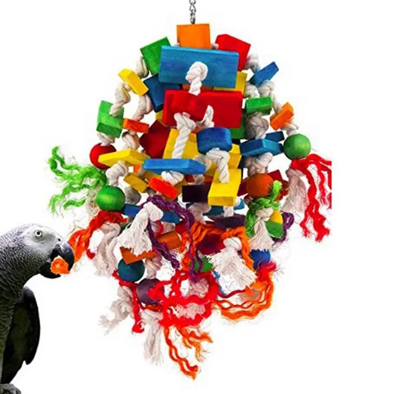 

Жевательная игрушка для попугаев, натуральное дерево, строительные материалы для измельчения, разноцветная натуральная деревянная клетка для блоков, игрушки для ара, какаду