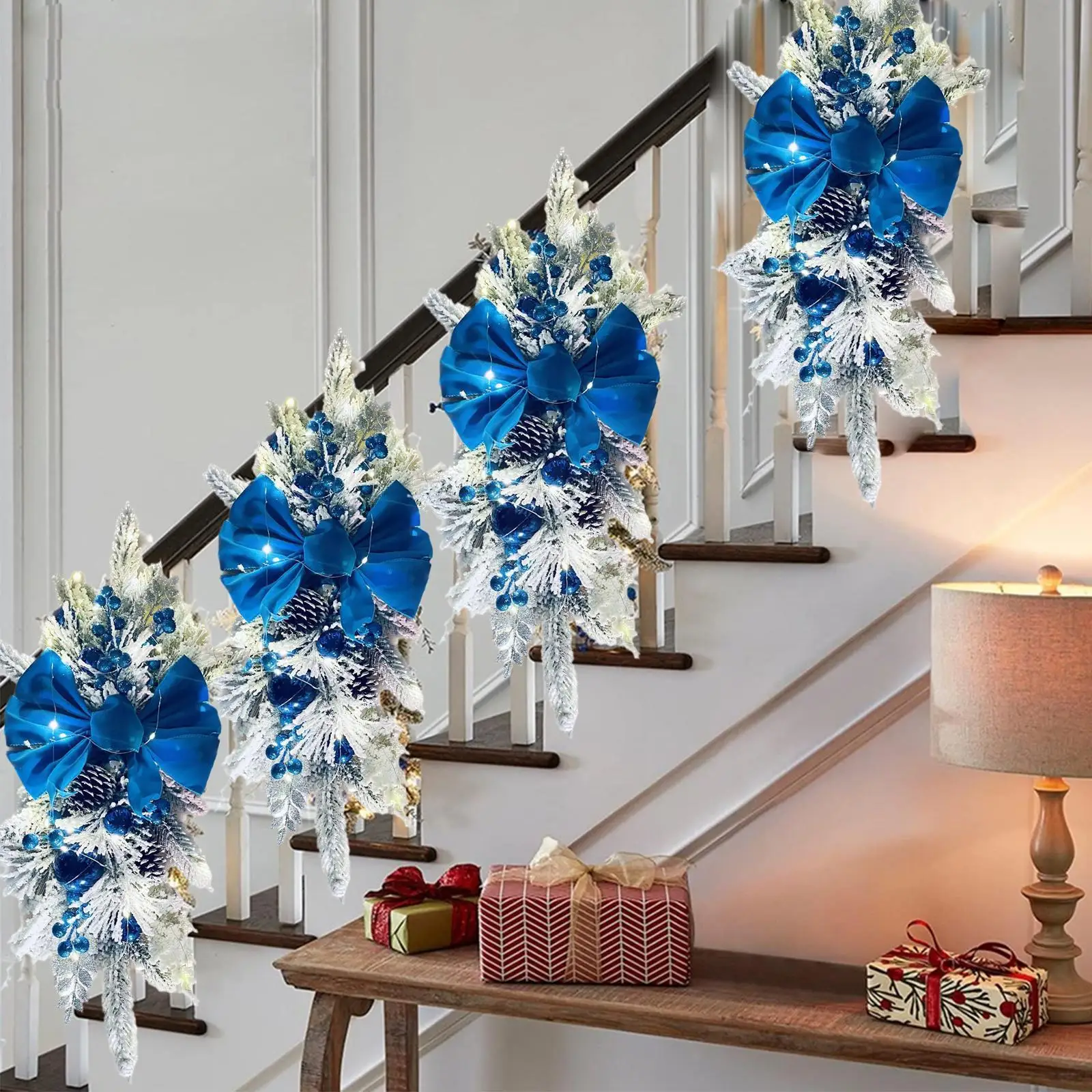 

Рождественский венок, подвесной декоративный венок на дверь, Декоративная гирлянда, дверной светильник, подвесной светодиодный передний с...